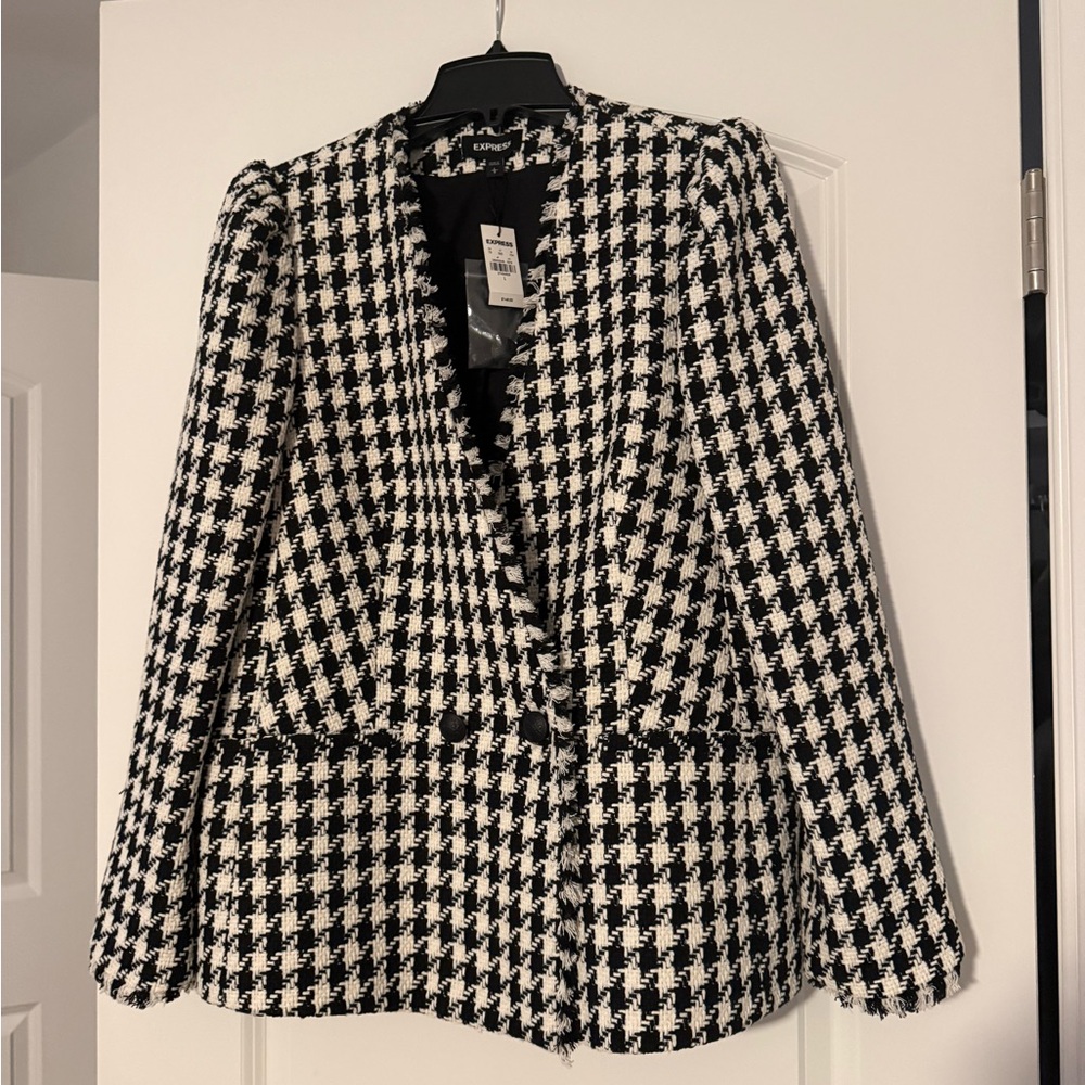 Express Black and White Houndstooth Blazer